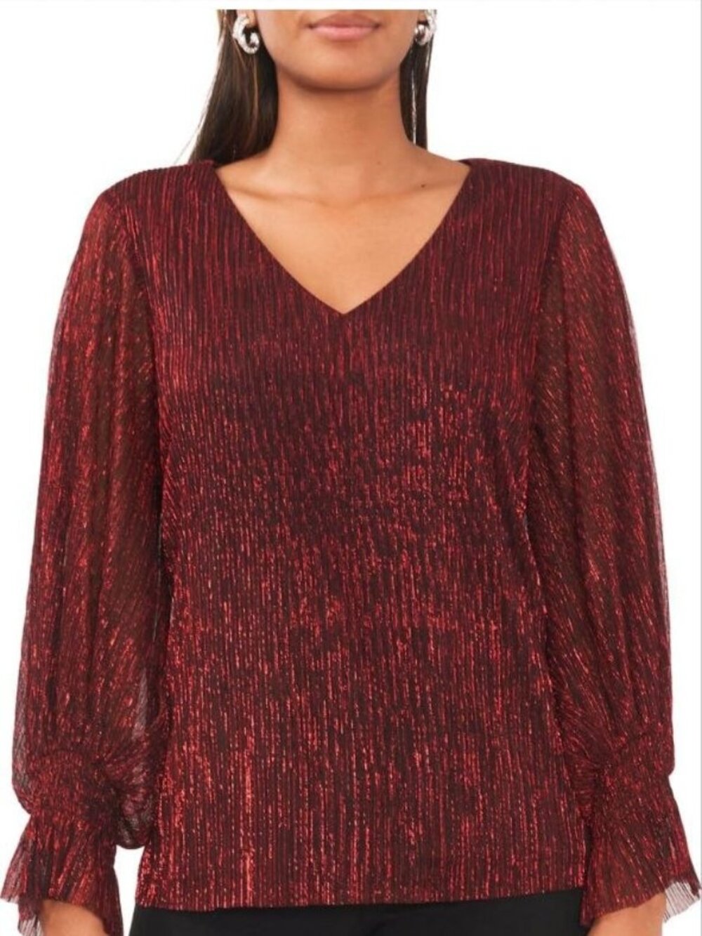 $79 Vince Camuto Smoked Cuff Metallic Top Red Size M
